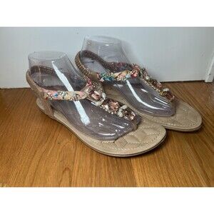 BellaMarie Shoes Womens Size 8 Jewel Beaded Sandals Floral Boho Braided Comfort